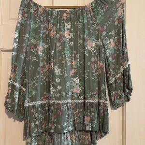 Democracy Green and Pink Floral Blouse